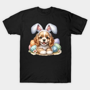 Puppy Cocker Spaniel Bunny Ears Easter Eggs Happy Easter Day T-Shirt